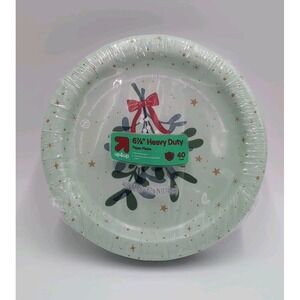 Up&Up Heavy Duty Disposable Paper Plates 40 Ct 6 7/8" green mistletoe